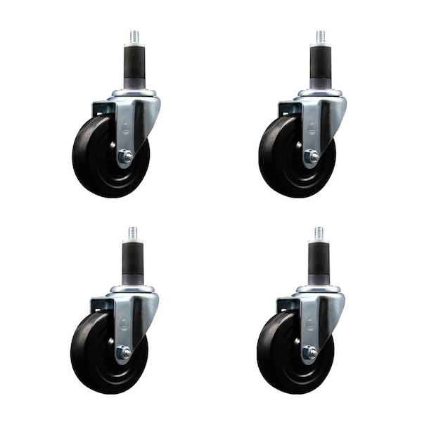 4'' Hard Rubber Wheel Swivel 1-1/4'' Expanding Stem Caster, 4PK